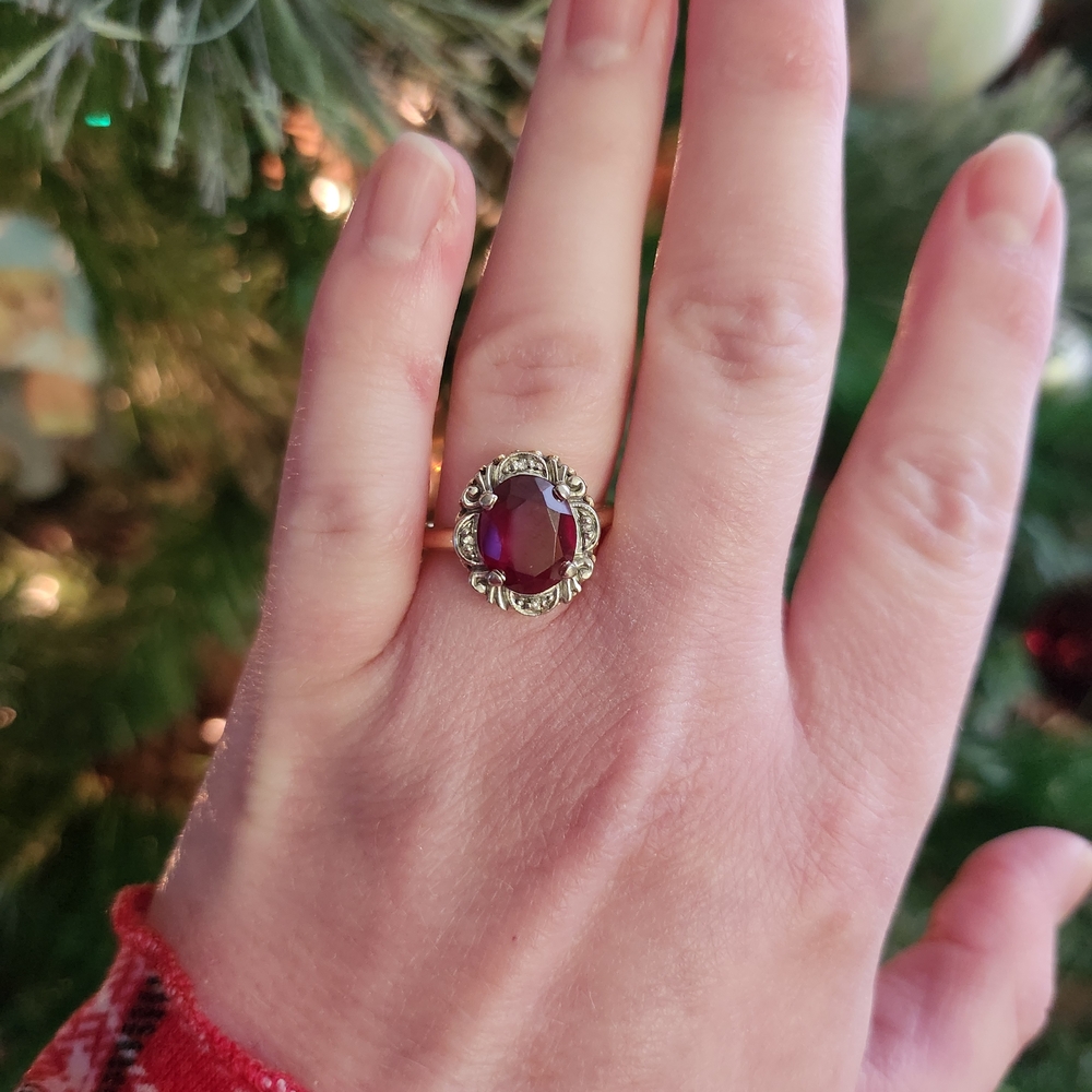 Lab Grown Ruby And Diamond Vintage Ring - image 4